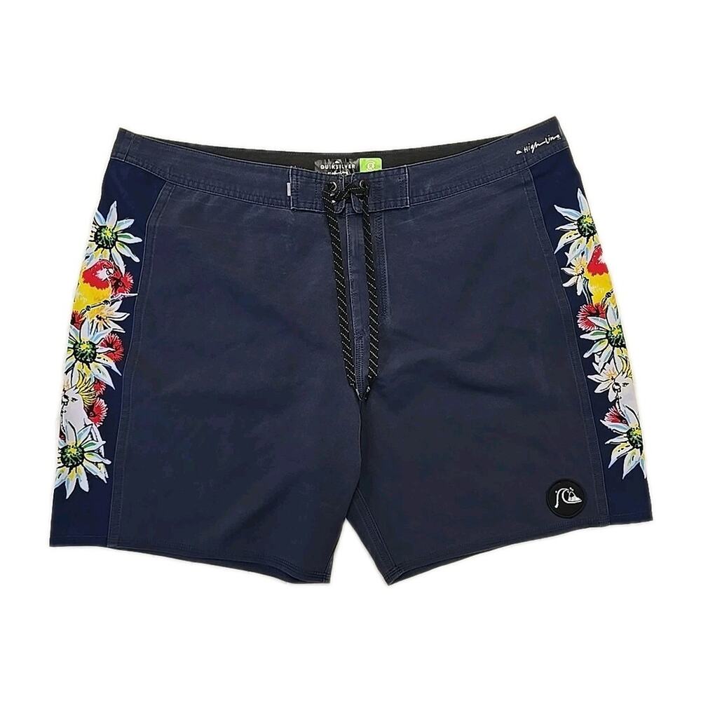 Quiksilver Highline Arch Board Shorts Mens 38 50th Anniversary Navy Parrot Flora
